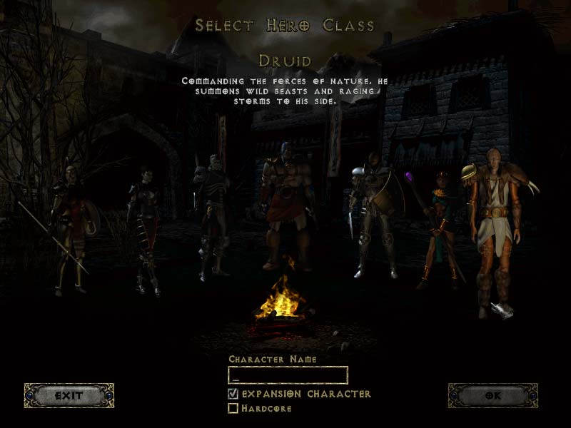 Le druide dans l'écran de sélection des personnages