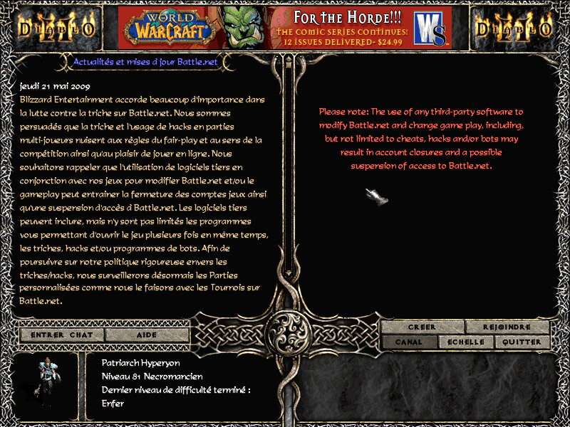 Message de Blizzard du 21 mai 2009.